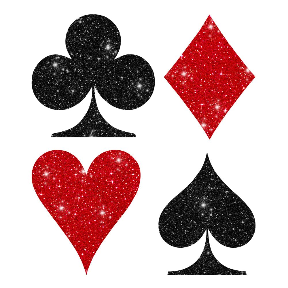 Glitzerdeals Bügelbild Glitzer Spielkarten Symbole Karo Pik Herz Kreuz Glitzerbild zum Aufbügeln Spielkarten Glitzerflex Poker Bling Aufbügler Spielkarten