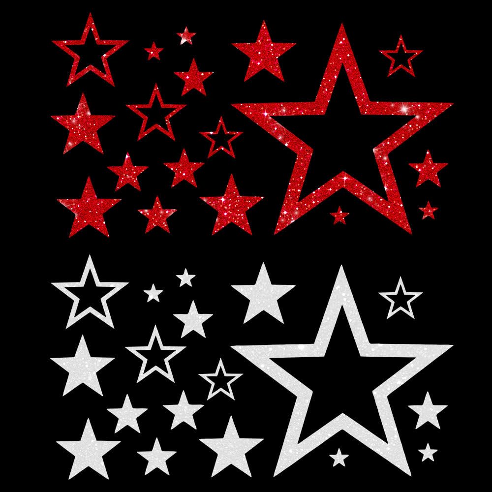 Glitzerdeals Bügelbild Glitzer Sterne im Set 2-farbig Stern Glitzerbild zum Aufbügeln Sterne Glitzerflex Stern Bling Aufbügler Sterne