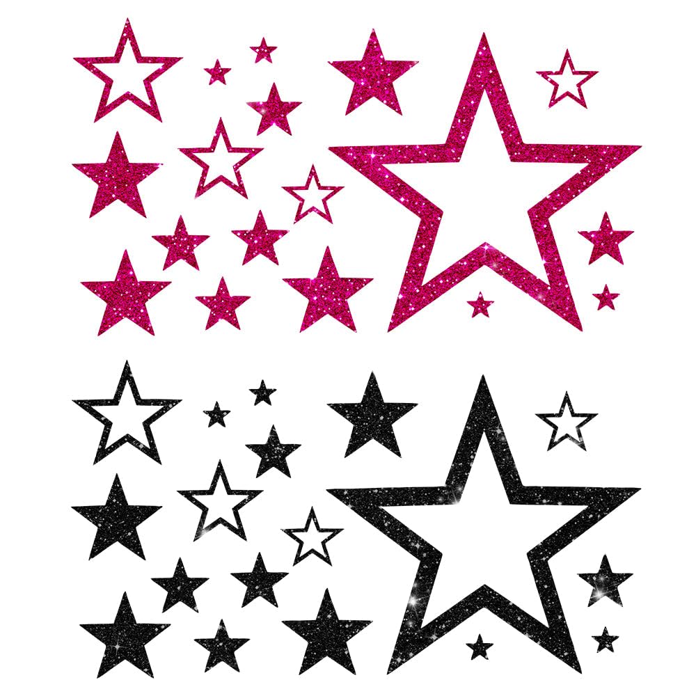 Glitzerdeals Bügelbild Glitzer Sterne im Set 2-farbig Stern Glitzerbild zum Aufbügeln Sterne Glitzerflex Stern Bling Aufbügler Sterne