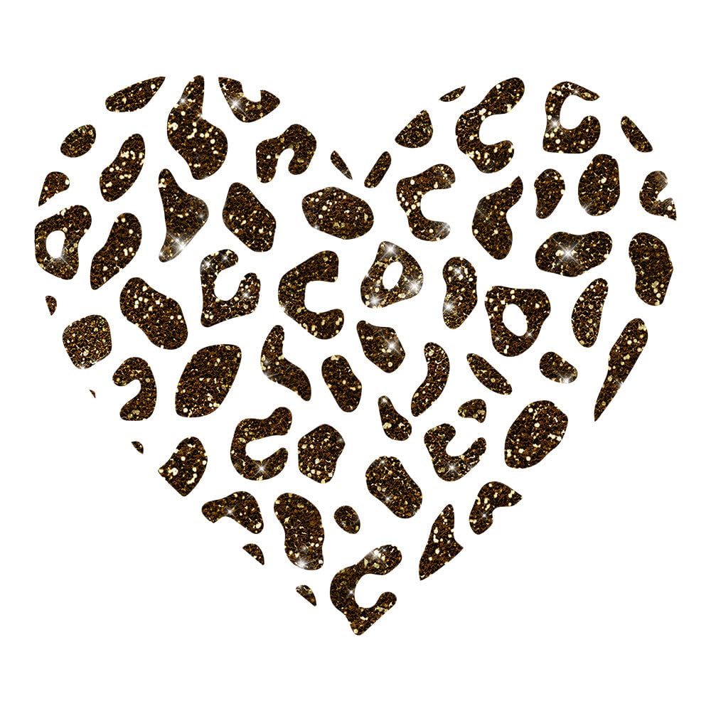 Glitzerdeals Bügelbild Glitzer Herz mit Leopardenmuster Glitzerbild zum Aufbügeln Herzen Glitzerflex Leopardmuster Bling Aufbügler Herzen