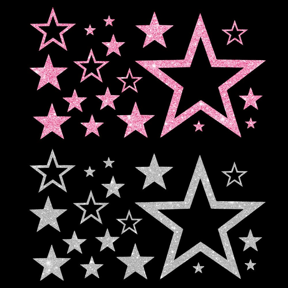 Glitzerdeals Bügelbild Glitzer Sterne im Set 2-farbig Stern Glitzerbild zum Aufbügeln Sterne Glitzerflex Stern Bling Aufbügler Sterne