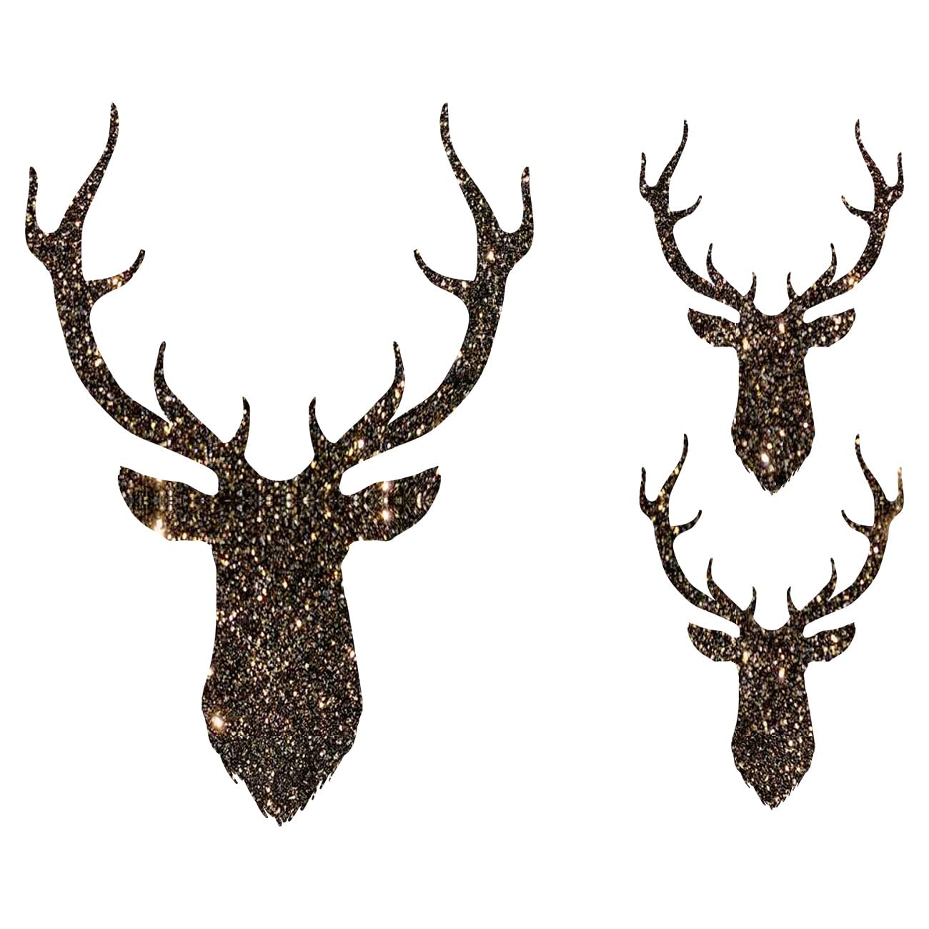 Glitzerdeals Bügelbild Glitzer Hirsch Silhouetten 3er Set Oktoberfest Glitzerbild zum Aufbügeln Hirsch Glitzerflex Oktoberfest Bling Aufbügler Hirsch