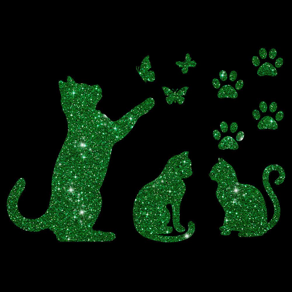 Glitzerdeals Bügelbild Glitzer Katzen im Set Katze Schmetterlinge und Pfoten Glitzerbild zum Aufbügeln Katzen Glitzerflex Katze Bling Aufbügler Katzen