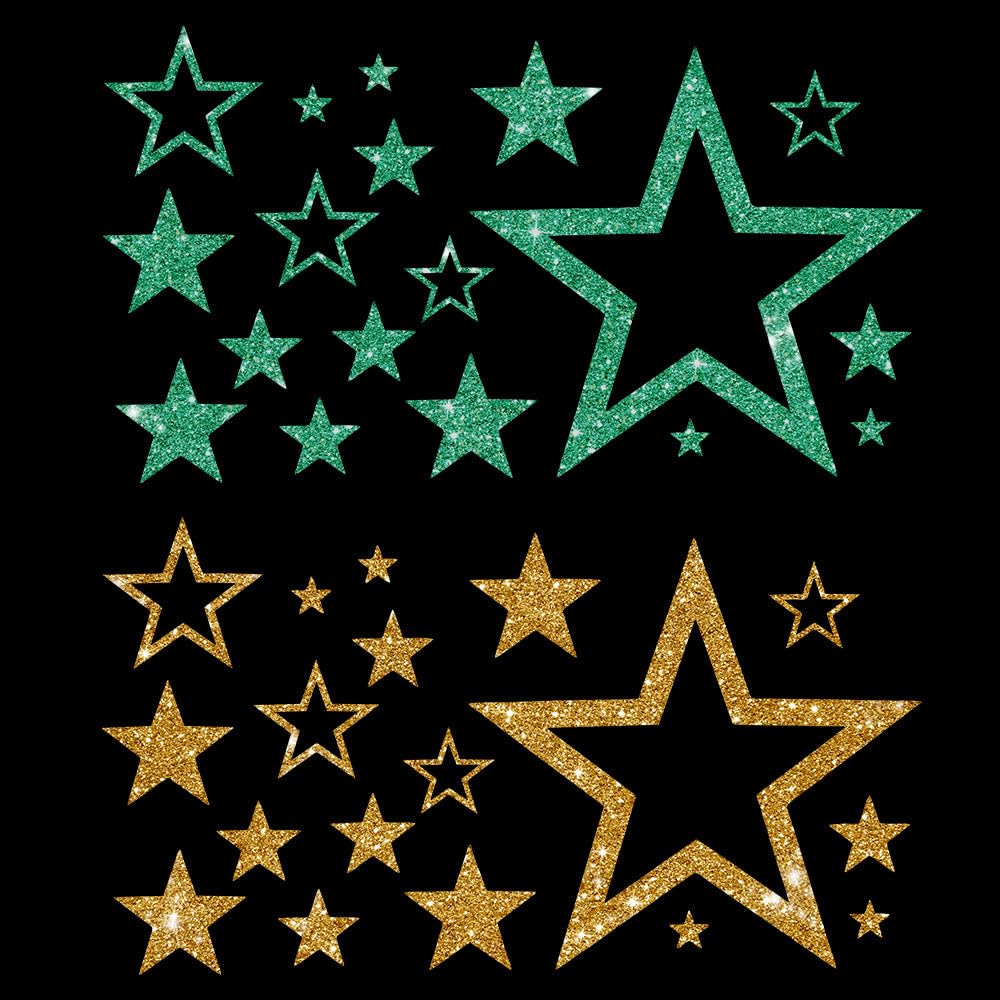 Glitzerdeals Bügelbild Glitzer Sterne im Set 2-farbig Stern Glitzerbild zum Aufbügeln Sterne Glitzerflex Stern Bling Aufbügler Sterne