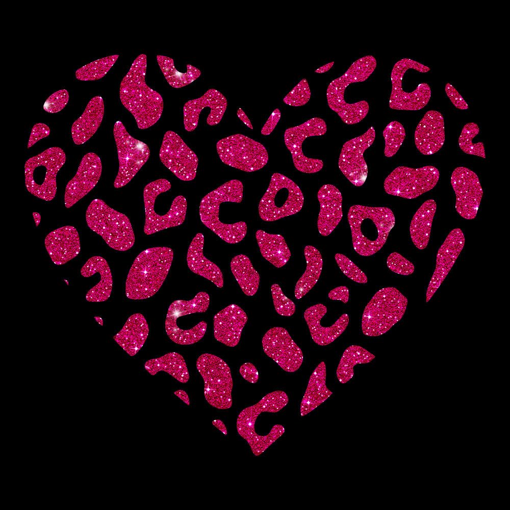Glitzerdeals Bügelbild Glitzer Herz mit Leopardenmuster Glitzerbild zum Aufbügeln Herzen Glitzerflex Leopardmuster Bling Aufbügler Herzen
