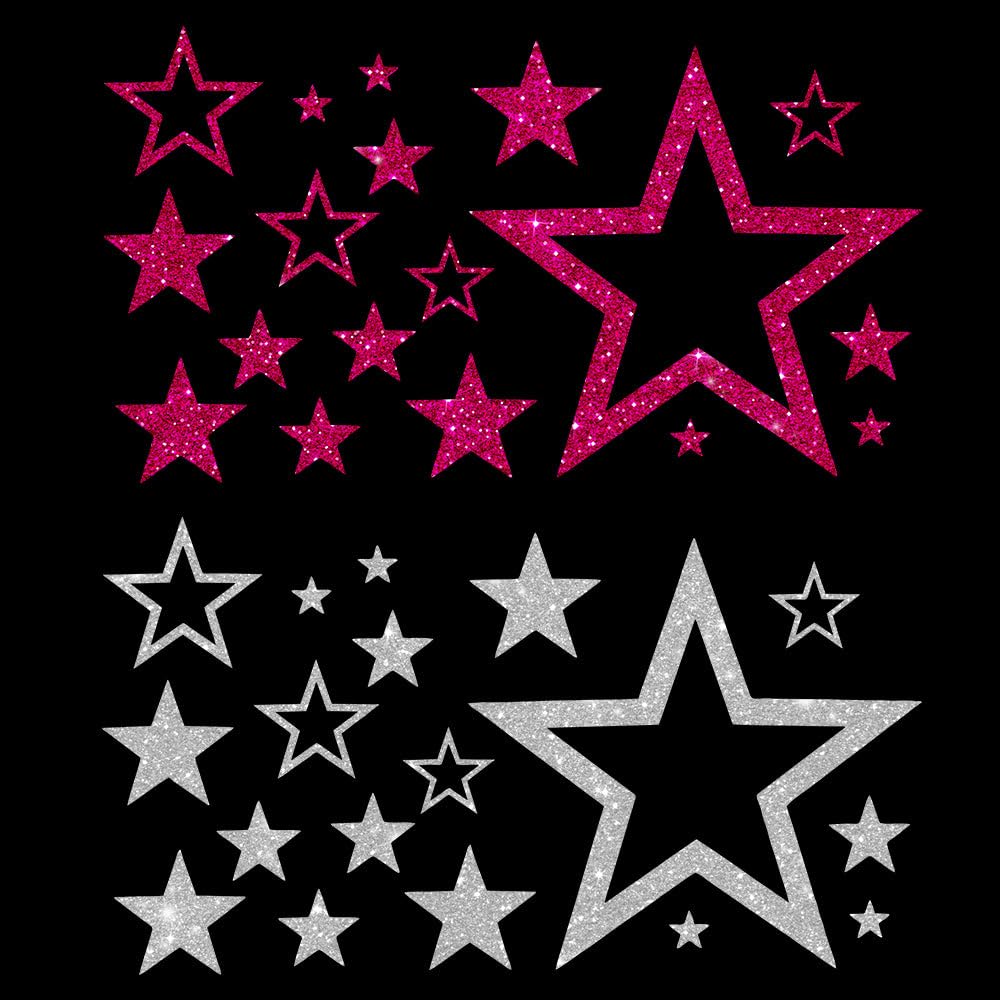 Glitzerdeals Bügelbild Glitzer Sterne im Set 2-farbig Stern Glitzerbild zum Aufbügeln Sterne Glitzerflex Stern Bling Aufbügler Sterne