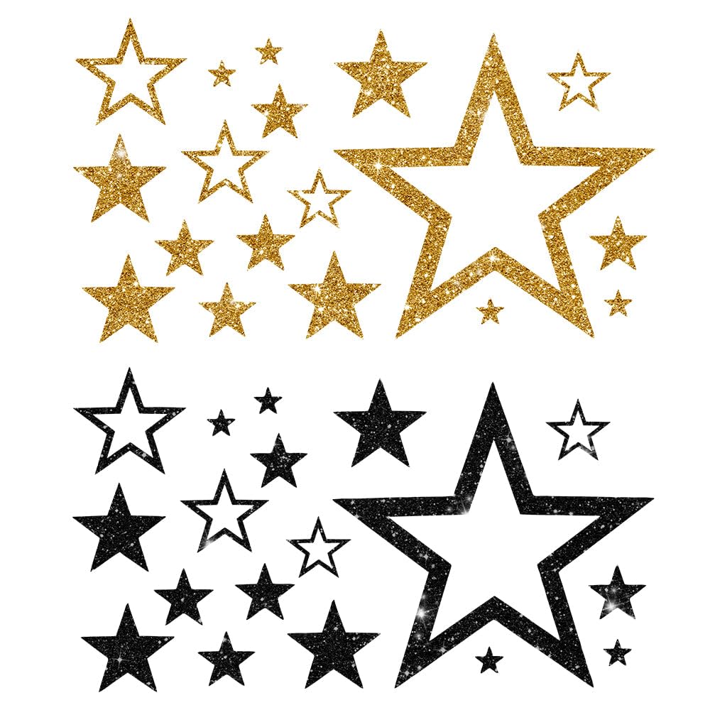 Glitzerdeals Bügelbild Glitzer Sterne im Set 2-farbig Stern Glitzerbild zum Aufbügeln Sterne Glitzerflex Stern Bling Aufbügler Sterne