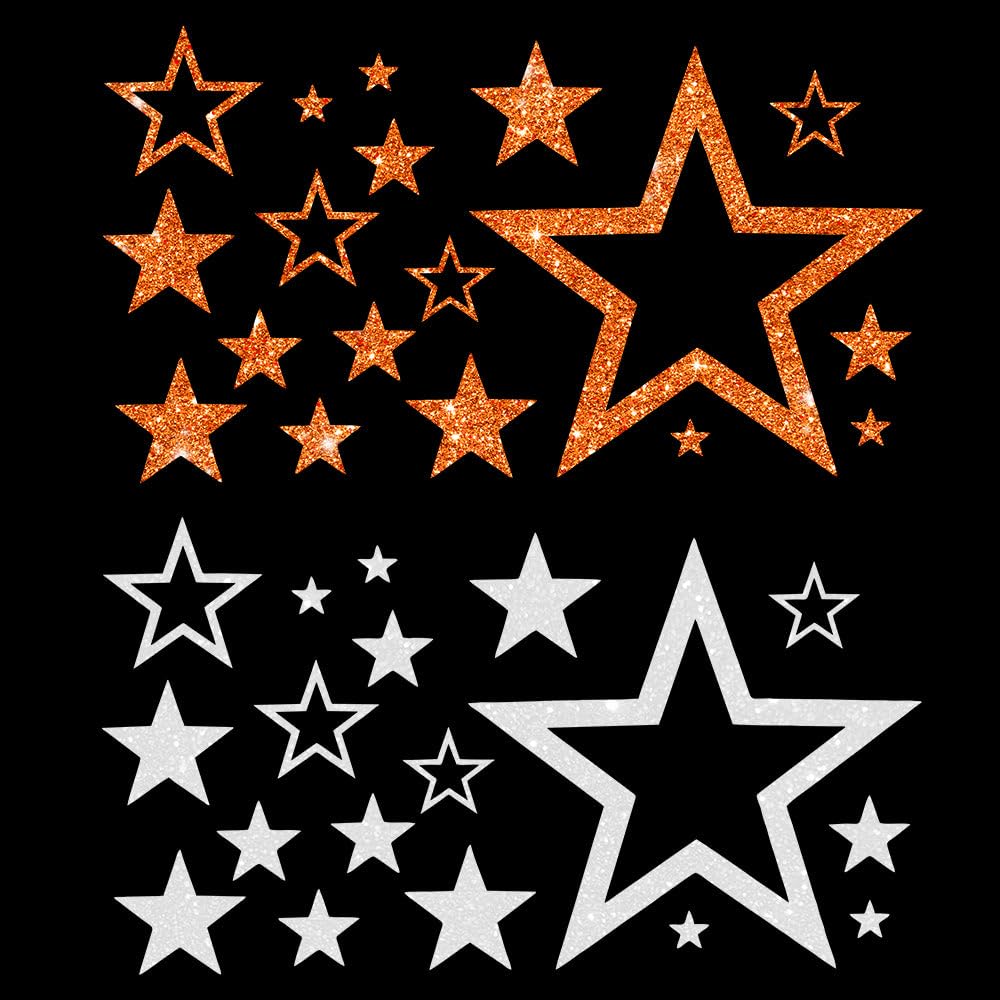 Glitzerdeals Bügelbild Glitzer Sterne im Set 2-farbig Stern Glitzerbild zum Aufbügeln Sterne Glitzerflex Stern Bling Aufbügler Sterne