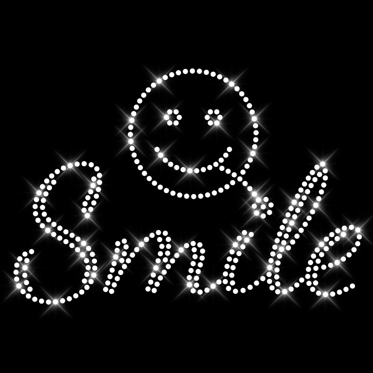 Glitzerdeals Bügelbild Strass Smille mit Blume lachendes Gesicht Strassmotiv zum Aufbügeln Smile Bügelmotiv Sprüche Strass Aufbügler Smile