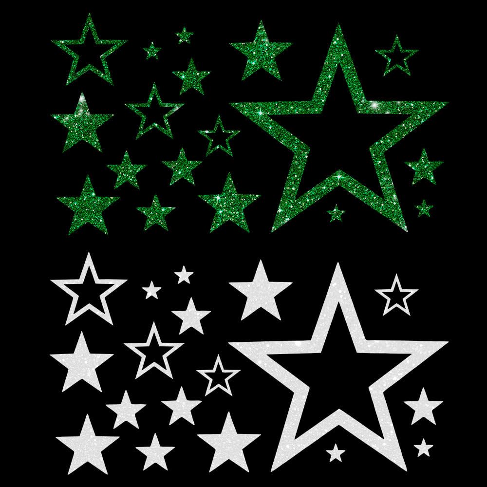 Glitzerdeals Bügelbild Glitzer Sterne im Set 2-farbig Stern Glitzerbild zum Aufbügeln Sterne Glitzerflex Stern Bling Aufbügler Sterne