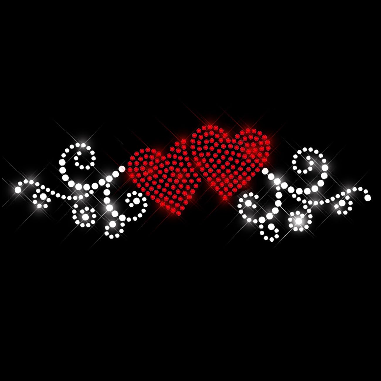 Glitzerdeals Bügelbild Strass Herzen mit Schnörkel rot Strassmotiv zum Aufbügeln Herzen Bügelmotiv Herz Strass Aufbügler Herzen