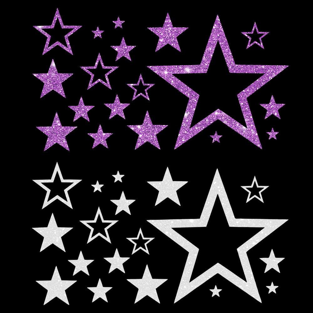 Glitzerdeals Bügelbild Glitzer Sterne im Set 2-farbig Stern Glitzerbild zum Aufbügeln Sterne Glitzerflex Stern Bling Aufbügler Sterne