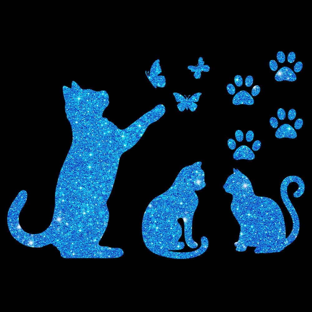 Glitzerdeals Bügelbild Glitzer Katzen im Set Katze Schmetterlinge und Pfoten Glitzerbild zum Aufbügeln Katzen Glitzerflex Katze Bling Aufbügler Katzen