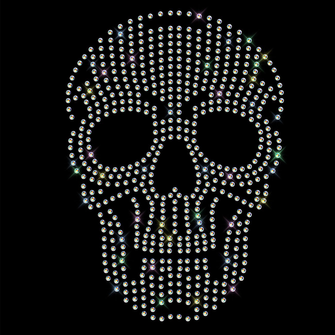 Glitzerdeals Bügelbild aus Strass kleiner Strass Totenkopf Glitzerbild zum Aufbügeln Totenkopf Strassmotiv Schädel Aufbügler Glitzer Totenkopf