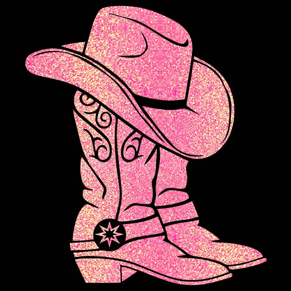 Glitzerdeals Bügelbild Glitzer Line Dance Cowboystiefel Glitzerbild zum Aufbügeln Line Dance Glitzerflex Cowboyhut Bling Aufbügler Line Dance