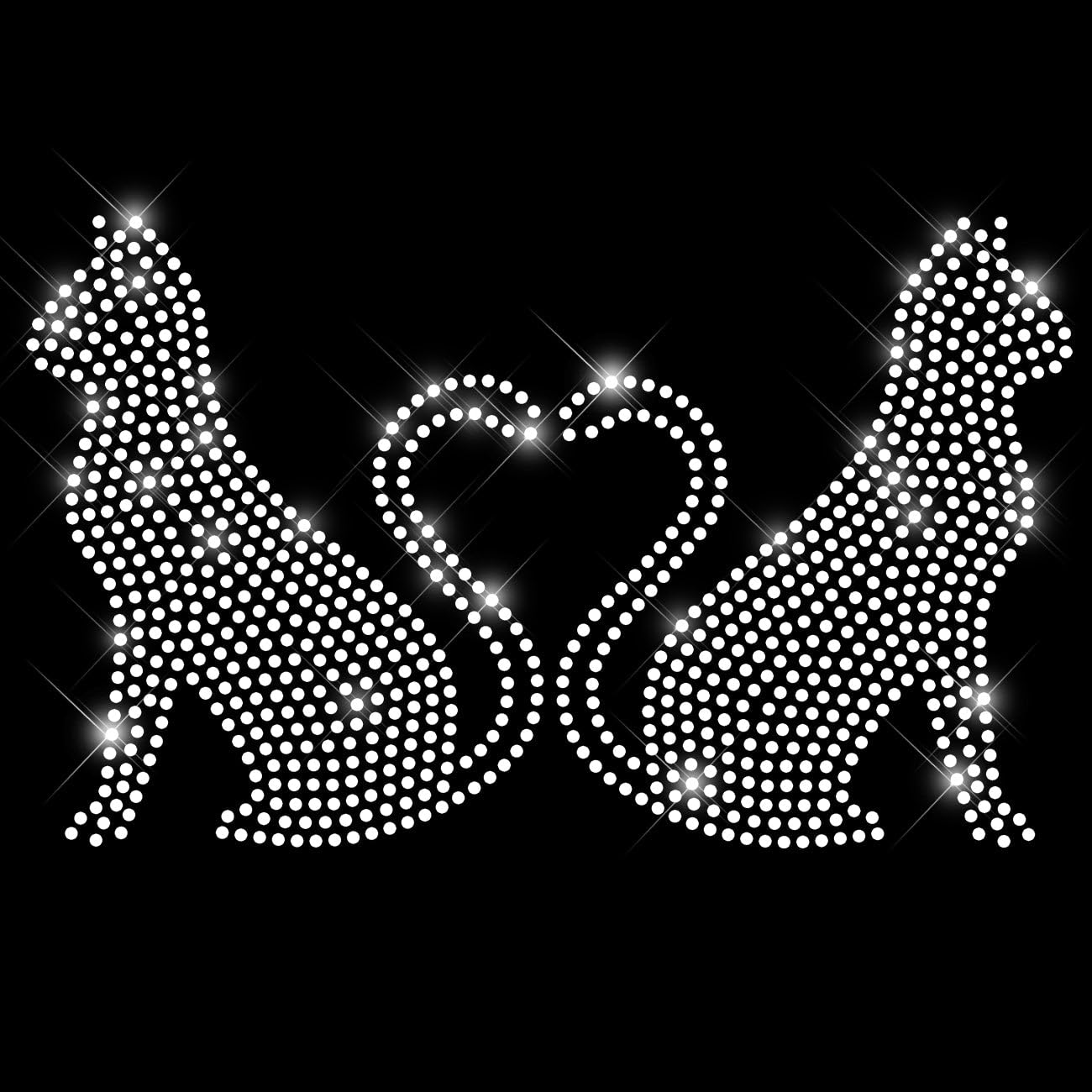 Glitzerdeals Bügelbild Strass Katzen Herz Katzenpaar Strassmotiv zum Aufbügeln Katze Bügelmotiv Katzen Strass Aufbügler Katze