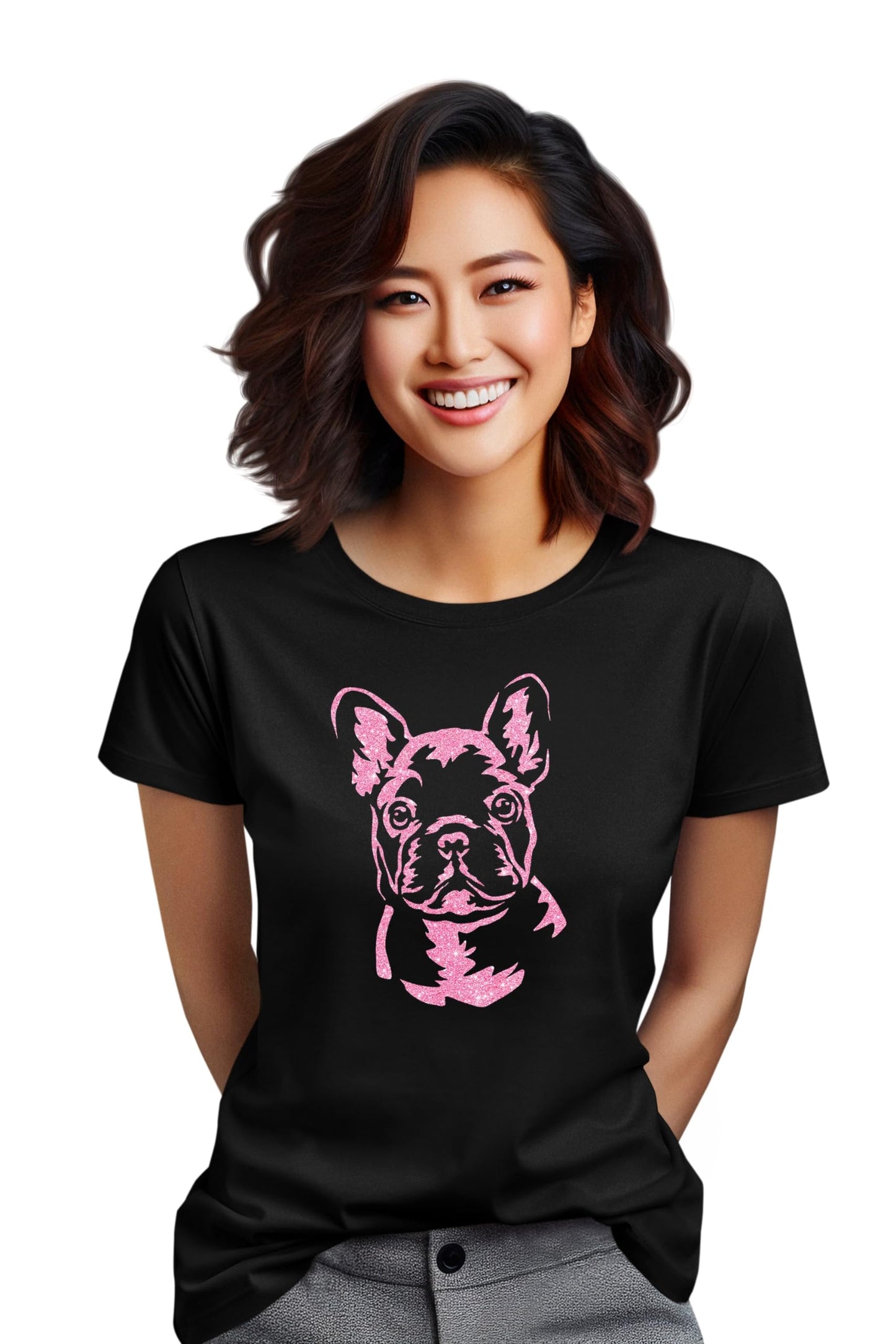 Glitzerdeals Bügelbild Glitzer Französiche Bulldogge Frenchie Aufbügler Französiche Bulldogge Glitzerbild zum Aufbügeln Glitzerflex Frenchie Bling