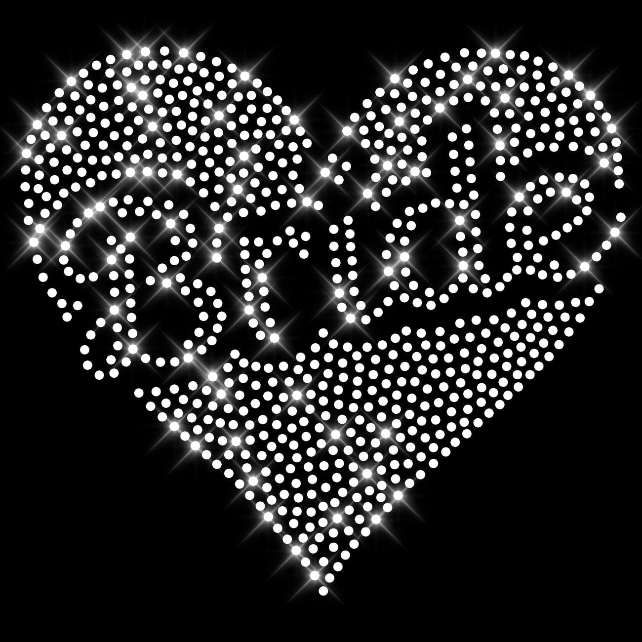 Glitzerdeals Bügelbild Strass Braut Herz Schriftzug Bride kristall Strassmotiv zum Aufbügeln Braut Bügelmotiv JGA Aufbügler Junggesellinnenabschied