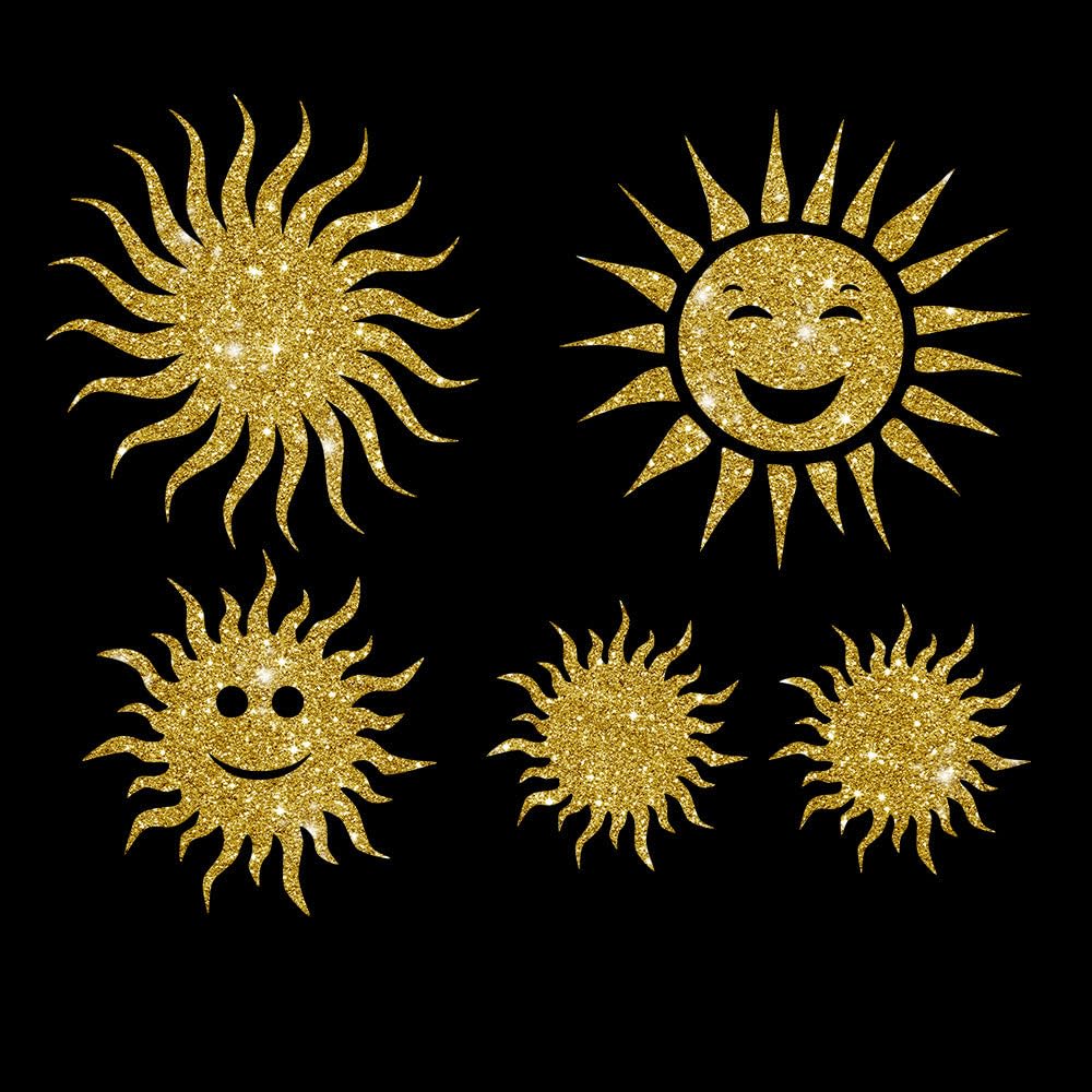 Glitzerdeals Bügelbild Glitzer Sonne mit Gesicht Set Sonnen Glitzerbild zum Aufbügeln Sonne Glitzerflex Sonnen Bling Aufbügler Sonne