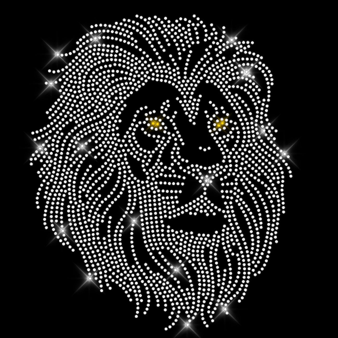 Glitzerdeals Bügelbild Strass Löwe Löwenkopf mit golden Augen Strassmotiv zum Aufbügeln Löwe Bügelmotiv Löwenkopf Strass Aufbügler Löwe
