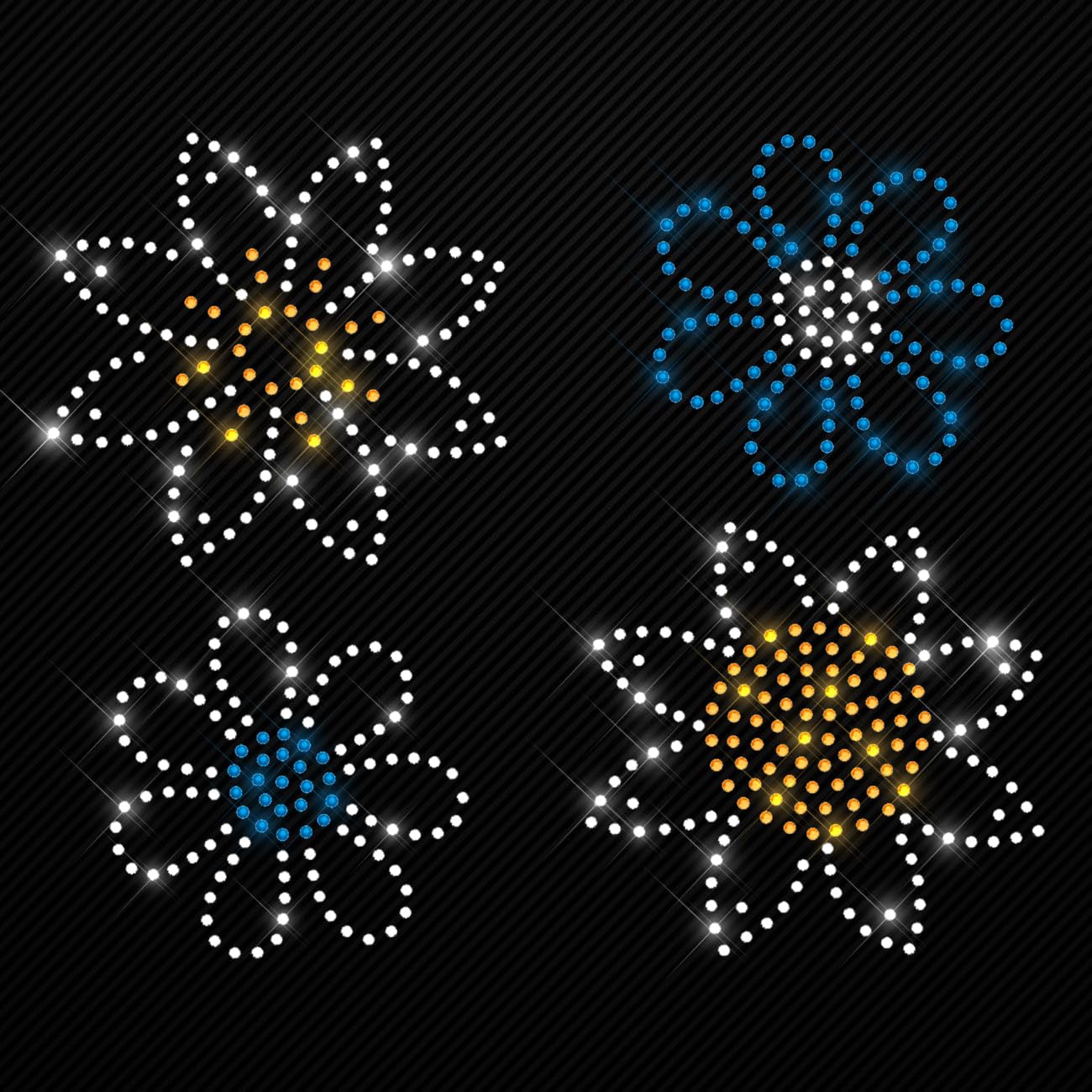 Glitzerdeals Bügelbild Strass Blumen 4er Set Blumenmotiv Strassmotiv zum Aufbügeln Blume Bügelmotiv Blumen Strass Aufbügler Blume