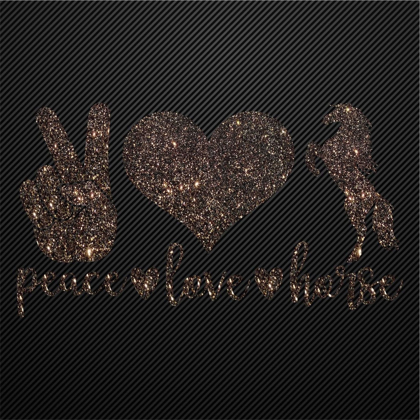 Glitzerdeals Bügelbild Glitzer Peace Love Horse Glitzerbild zum Aufbügeln Pferd Glitzerflex Pferde Bling Aufbügler Pferd