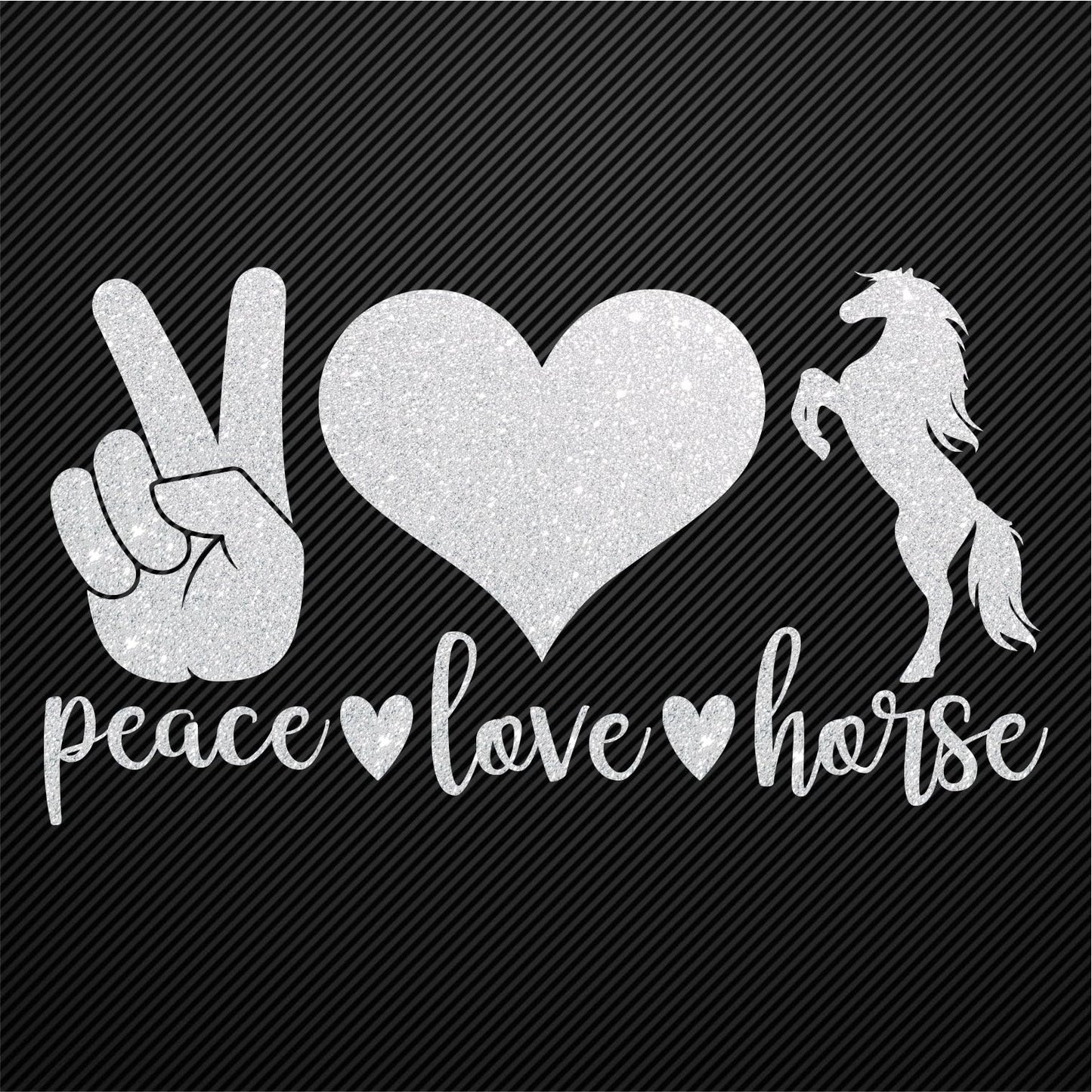 Glitzerdeals Bügelbild Glitzer Peace Love Horse Glitzerbild zum Aufbügeln Pferd Glitzerflex Pferde Bling Aufbügler Pferd