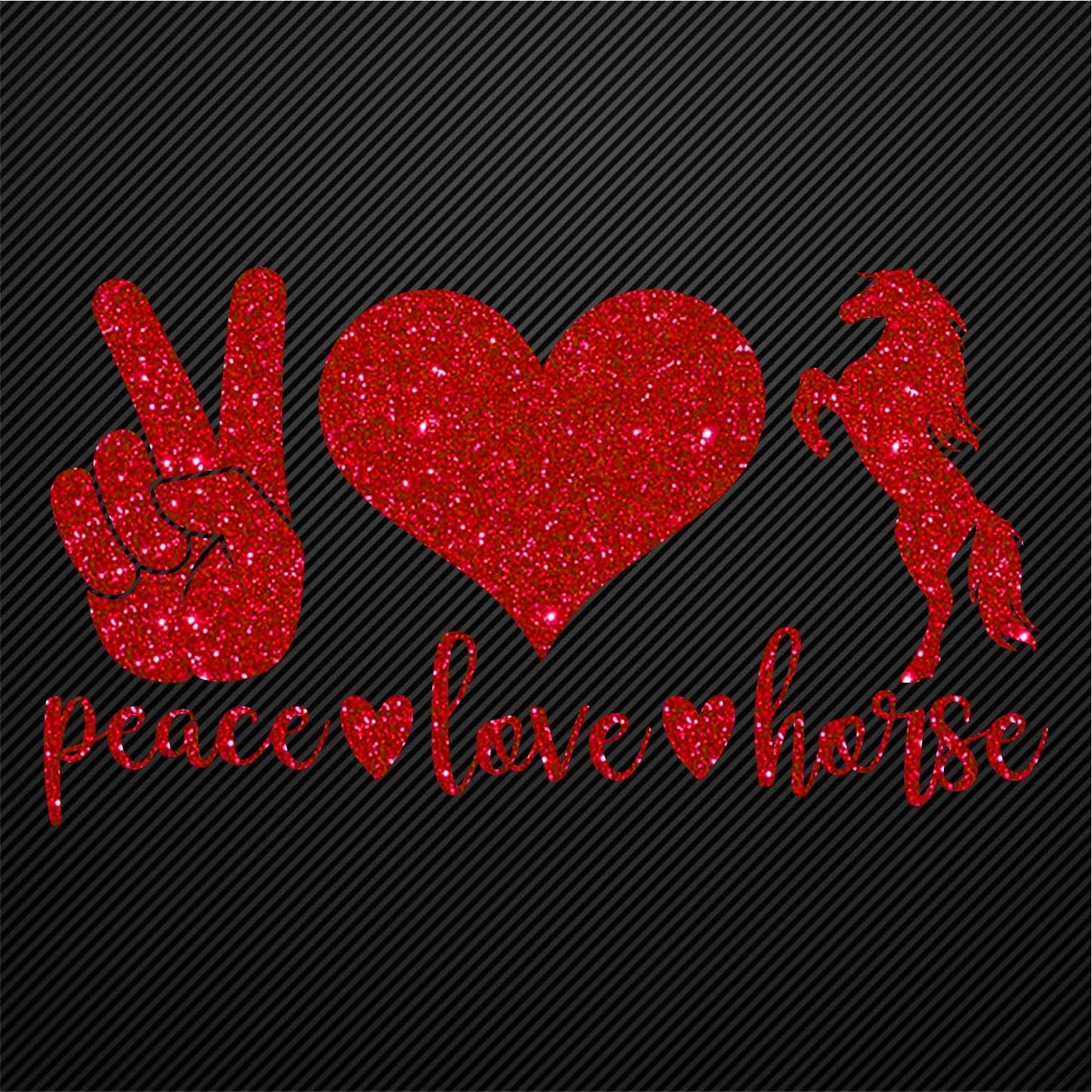 Glitzerdeals Bügelbild Glitzer Peace Love Horse Glitzerbild zum Aufbügeln Pferd Glitzerflex Pferde Bling Aufbügler Pferd