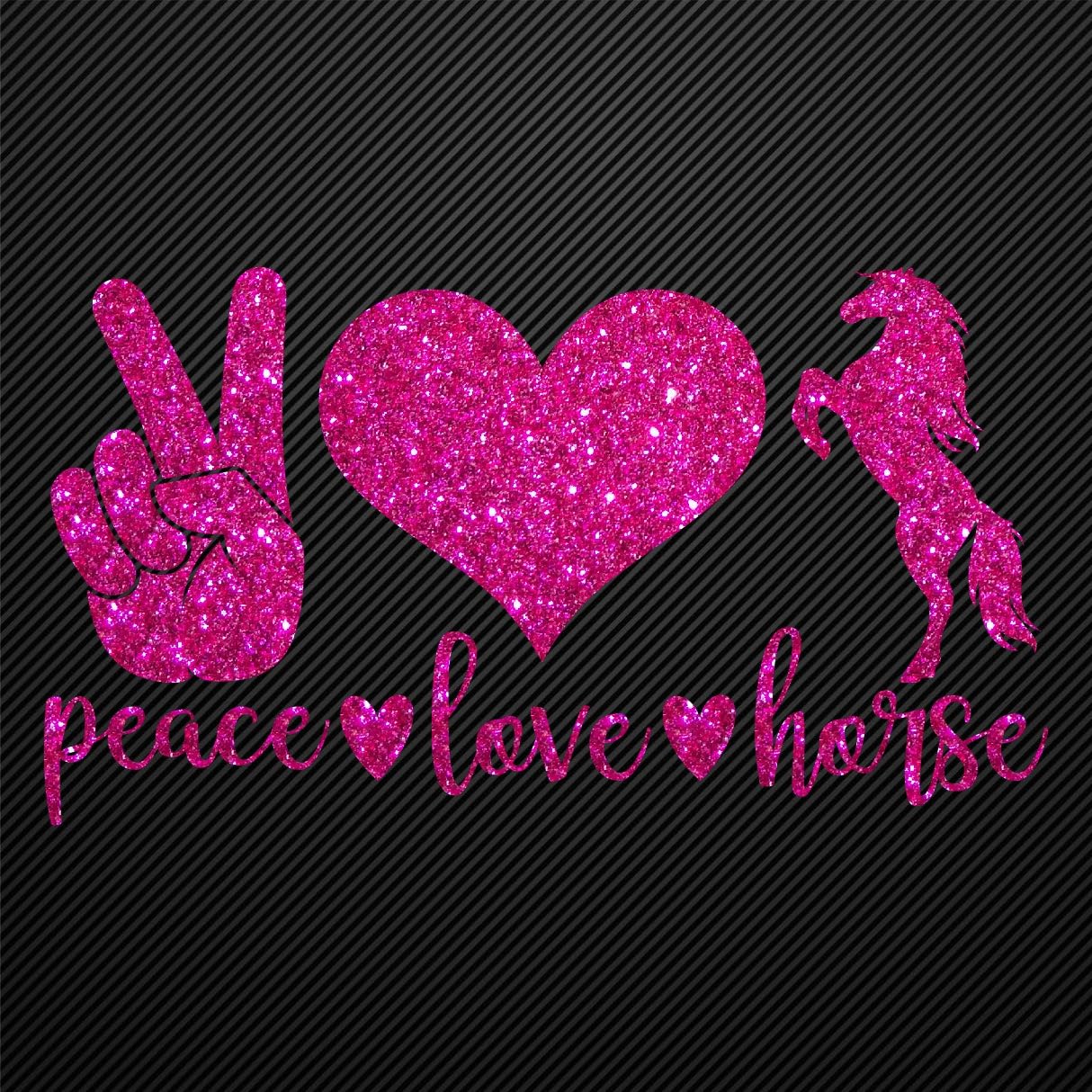 Glitzerdeals Bügelbild Glitzer Peace Love Horse Glitzerbild zum Aufbügeln Pferd Glitzerflex Pferde Bling Aufbügler Pferd