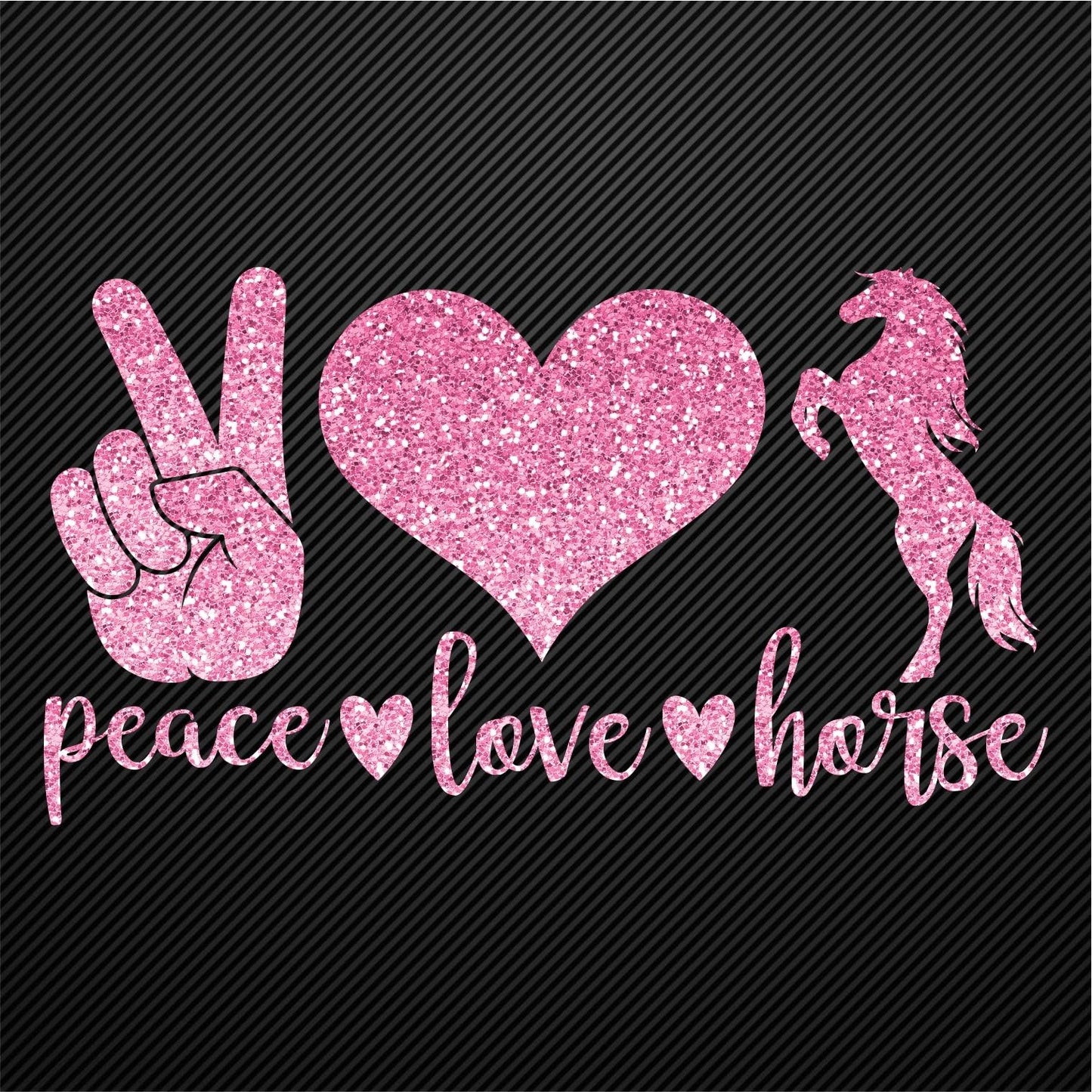 Glitzerdeals Bügelbild Glitzer Peace Love Horse Glitzerbild zum Aufbügeln Pferd Glitzerflex Pferde Bling Aufbügler Pferd