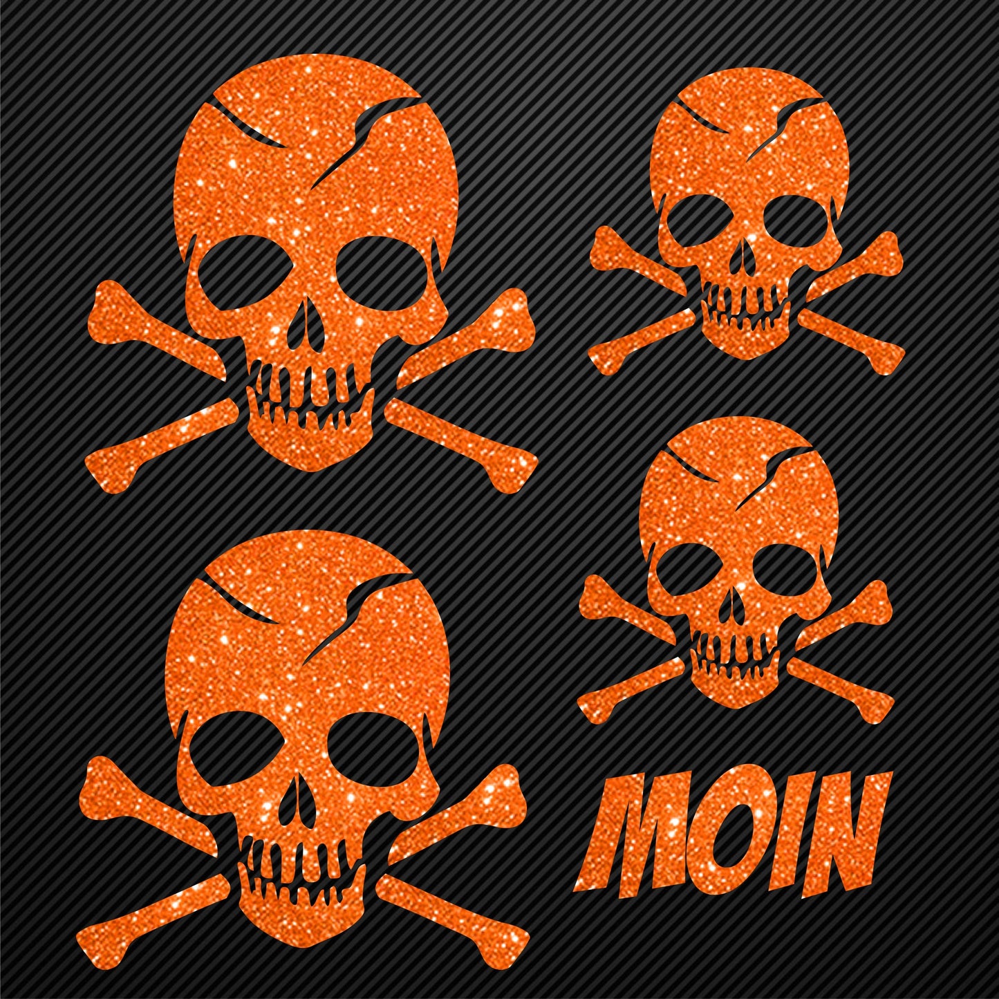 Aufbügler Totenkopf Set Glitzer mit Moin Schriftzug Bügelbild Glitter Totenköpfe Bügelmotiv Schädel skull iron on design skull with bones