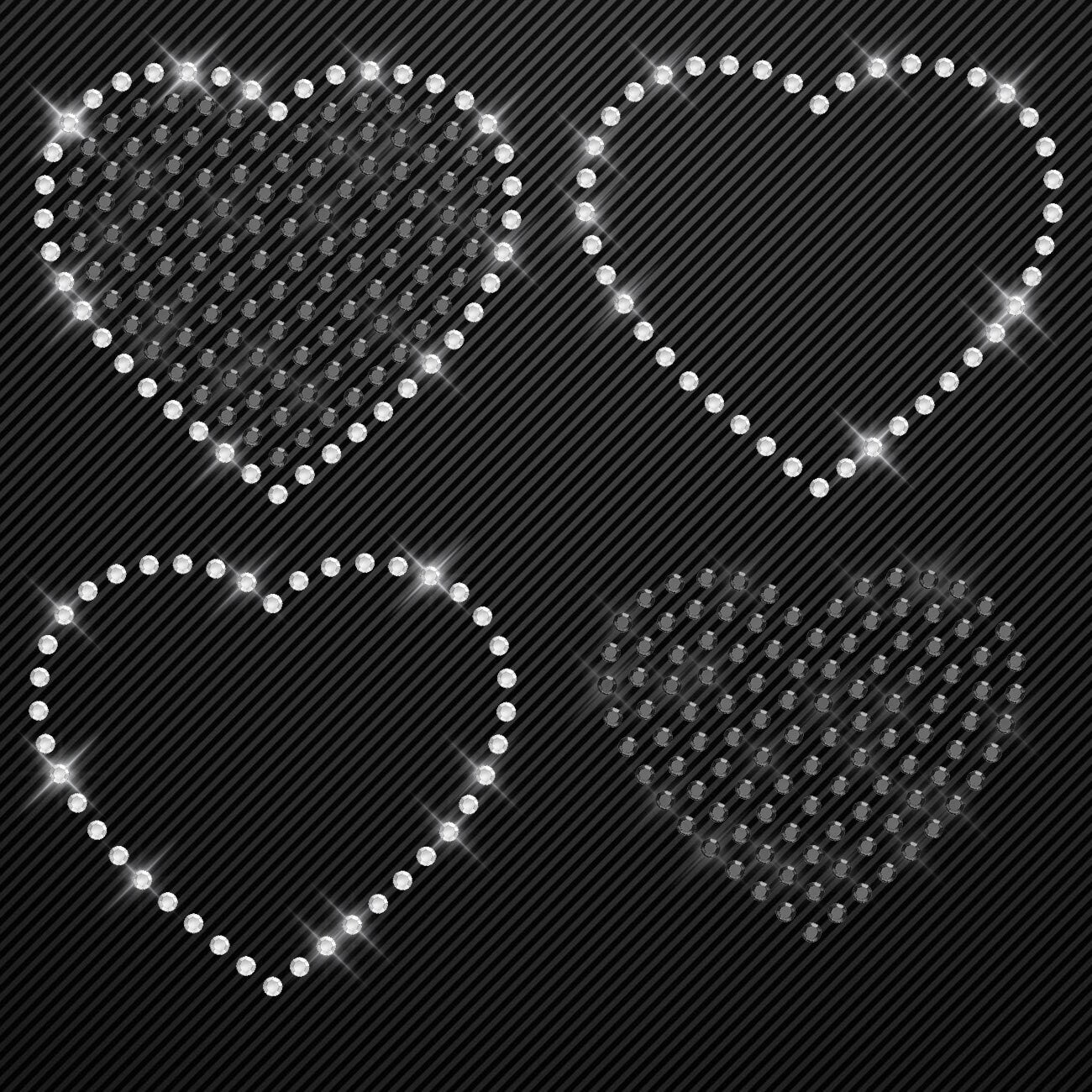 Strass Bügelbild Herzen Strassmotiv zum Aufbügeln Aufbügler Herz Love Hotfix iron-on-rhinestone transfer Bügelmotiv kristall hearts Glitzer