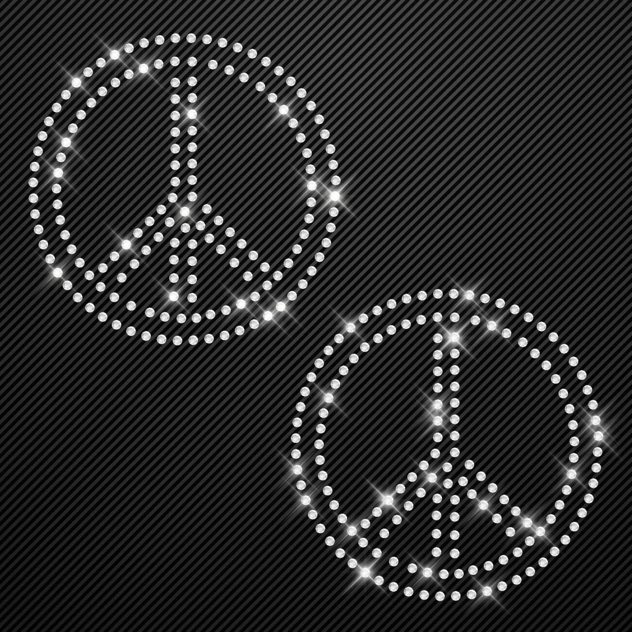 Strass Bügelbild 2 x Peace Strassmotiv zum Aufbügeln Aufbügler Peacezeichen Hotfix iron-on-rhinestone transfer Bügelmotiv Glitzer peace sign