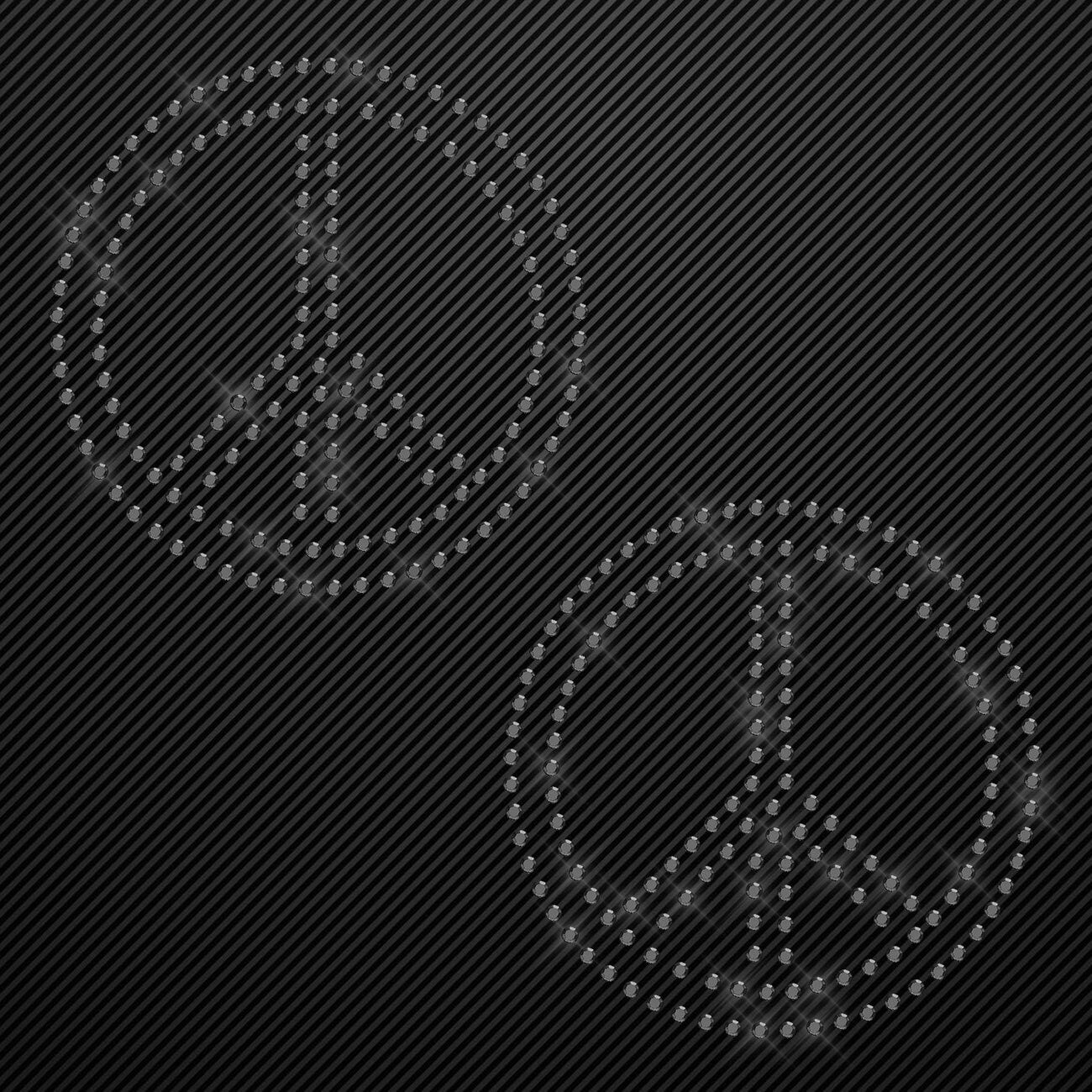 Strass Bügelbild 2 x Peace Strassmotiv zum Aufbügeln Aufbügler Peacezeichen Hotfix iron-on-rhinestone transfer Bügelmotiv Glitzer peace sign