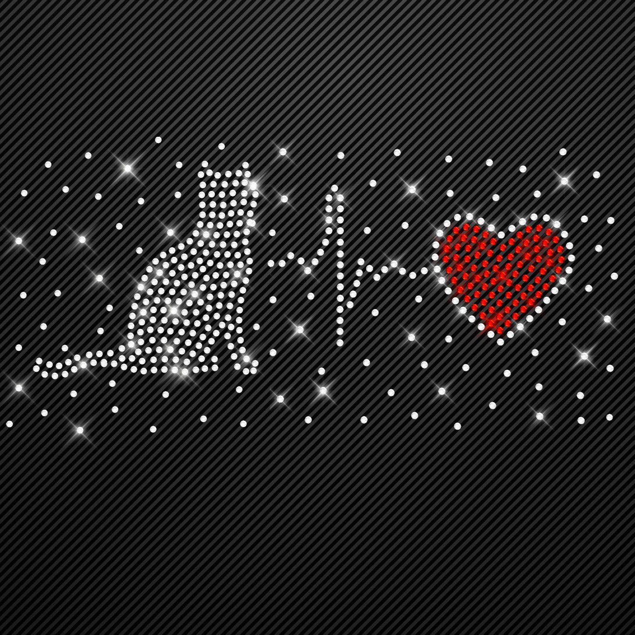 Strass Bügelbild Katze Pfote Kreuz auf Herzlinie zum Aufbügeln Aufbügler Bügelmotiv Glitzerbild rhinestone transfer EKG Heartbeat Auswahl