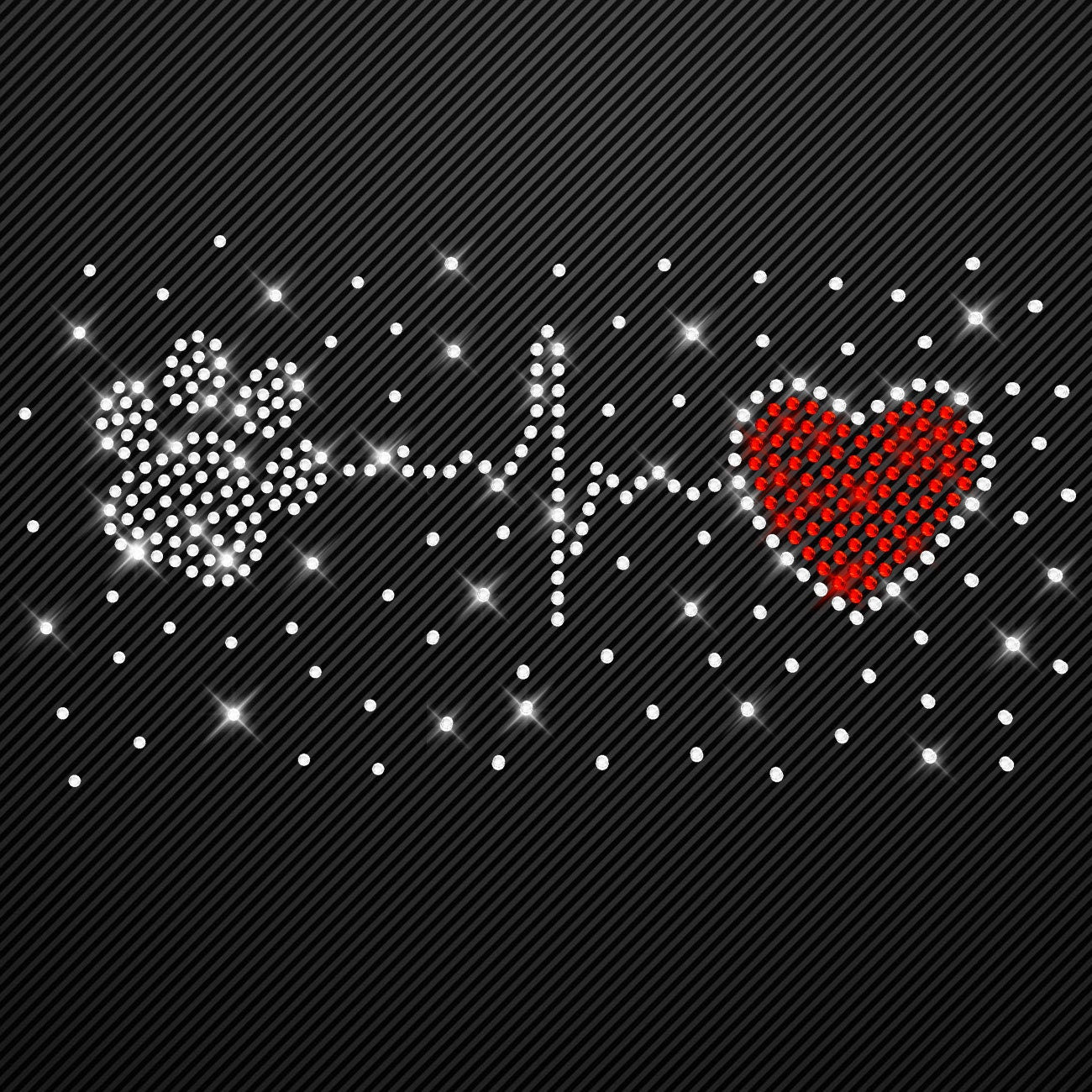 Strass Bügelbild Katze Pfote Kreuz auf Herzlinie zum Aufbügeln Aufbügler Bügelmotiv Glitzerbild rhinestone transfer EKG Heartbeat Auswahl