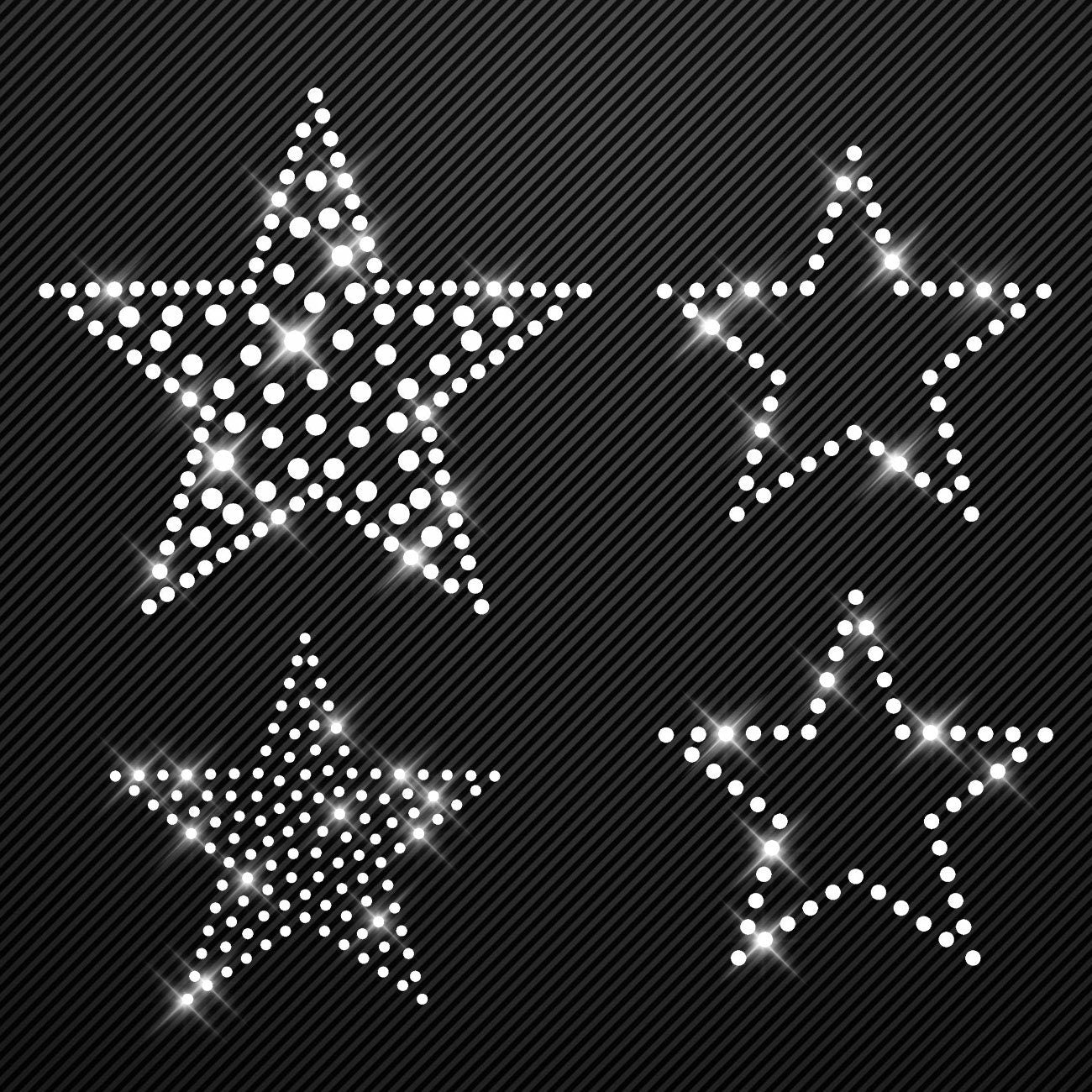 Strass Bügelbild 4 Sterne Strassmotiv zum Aufbügeln Aufbügler Sterne Hotfix iron-on-rhinestone transfer Bügelmotiv kristall Stern Glitzer