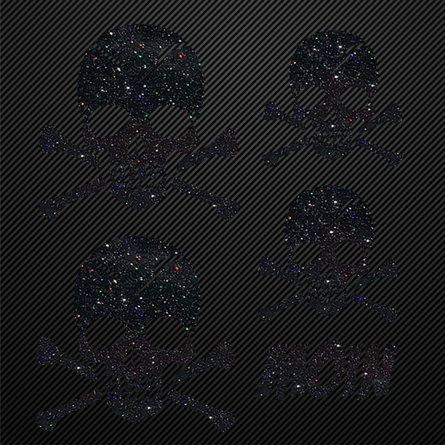 Aufbügler Totenkopf Set Glitzer mit Moin Schriftzug Bügelbild Glitter Totenköpfe Bügelmotiv Schädel skull iron on design skull with bones