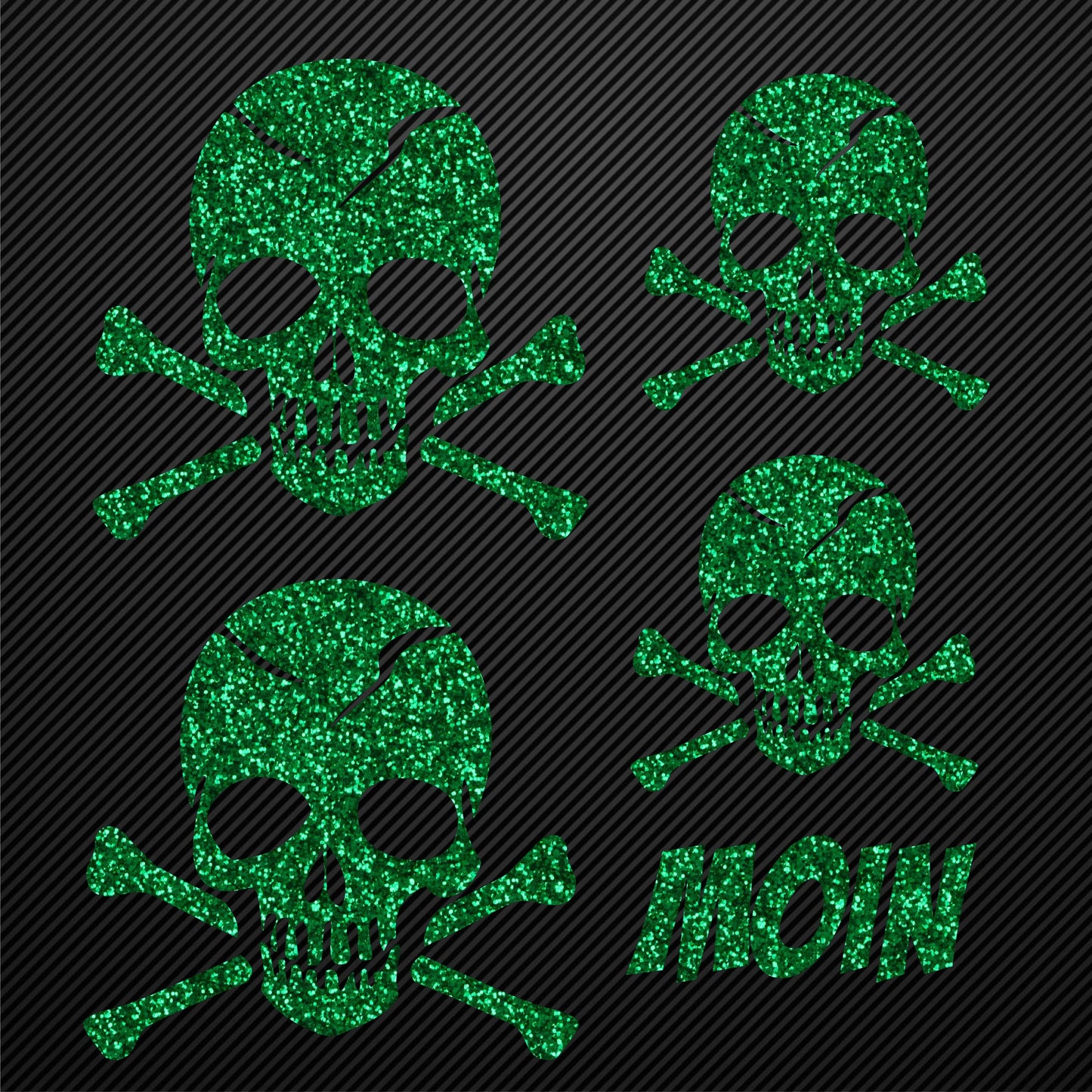 Aufbügler Totenkopf Set Glitzer mit Moin Schriftzug Bügelbild Glitter Totenköpfe Bügelmotiv Schädel skull iron on design skull with bones