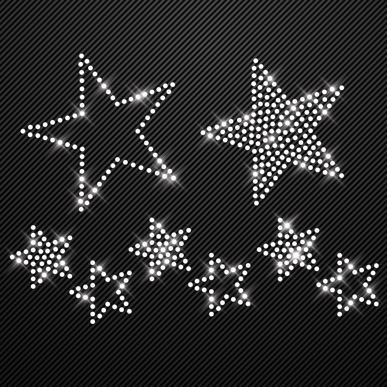 Strass Bügelbild 8 Sterne Strassmotiv zum Aufbügeln Aufbügler Sterne Hotfix iron-on-rhinestone transfer Bügelmotiv kristall Stern Glitzer