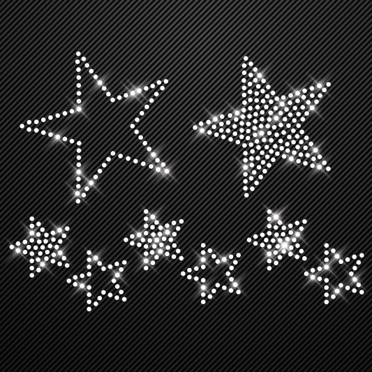 Strass Bügelbild 8 Sterne Strassmotiv zum Aufbügeln Aufbügler Sterne Hotfix iron-on-rhinestone transfer Bügelmotiv kristall Stern Glitzer