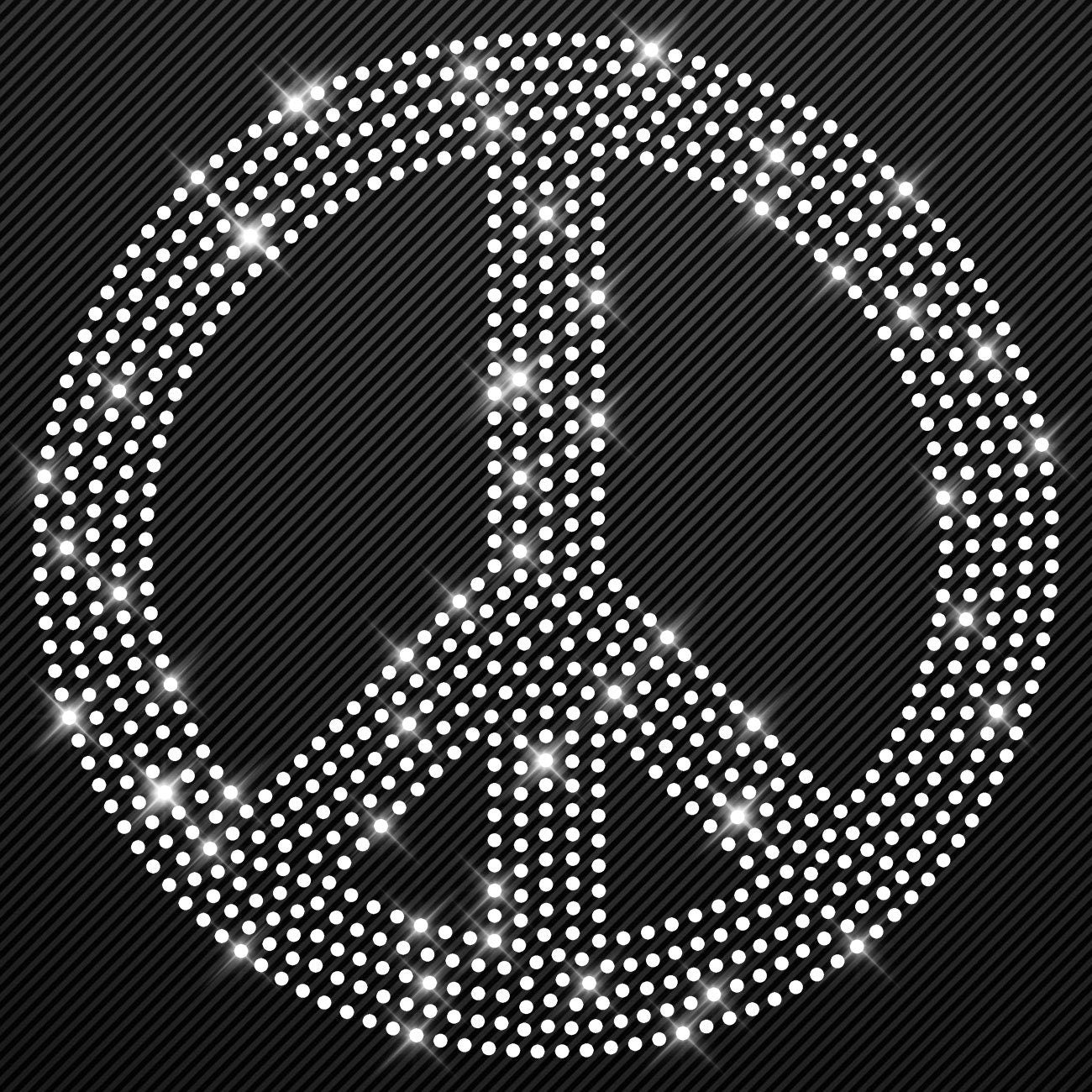 Strass Bügelbild Peace Strassmotiv zum Aufbügeln Aufbügler Peacezeichen Hotfix iron-on-rhinestone transfer Bügelmotiv Glitzer peace sign