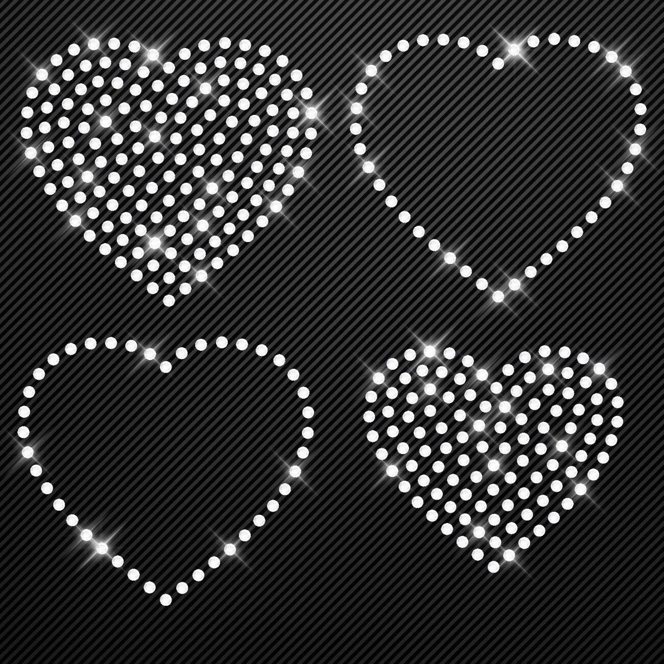 Strass Bügelbild Herzen Strassmotiv zum Aufbügeln Aufbügler Herz Love Hotfix iron-on-rhinestone transfer Bügelmotiv kristall hearts Glitzer