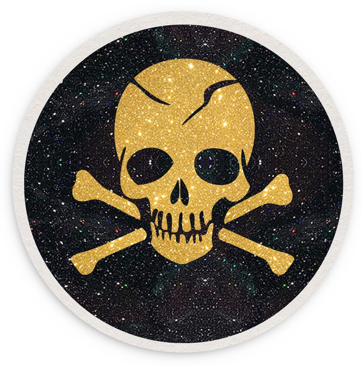 Bar Untersetzer für Gläser mit Glitzer 4er Set Totenkopf mit Knochen verschiedene Farben Bierdeckel Glasuntersetzer Getränkeuntersetzer