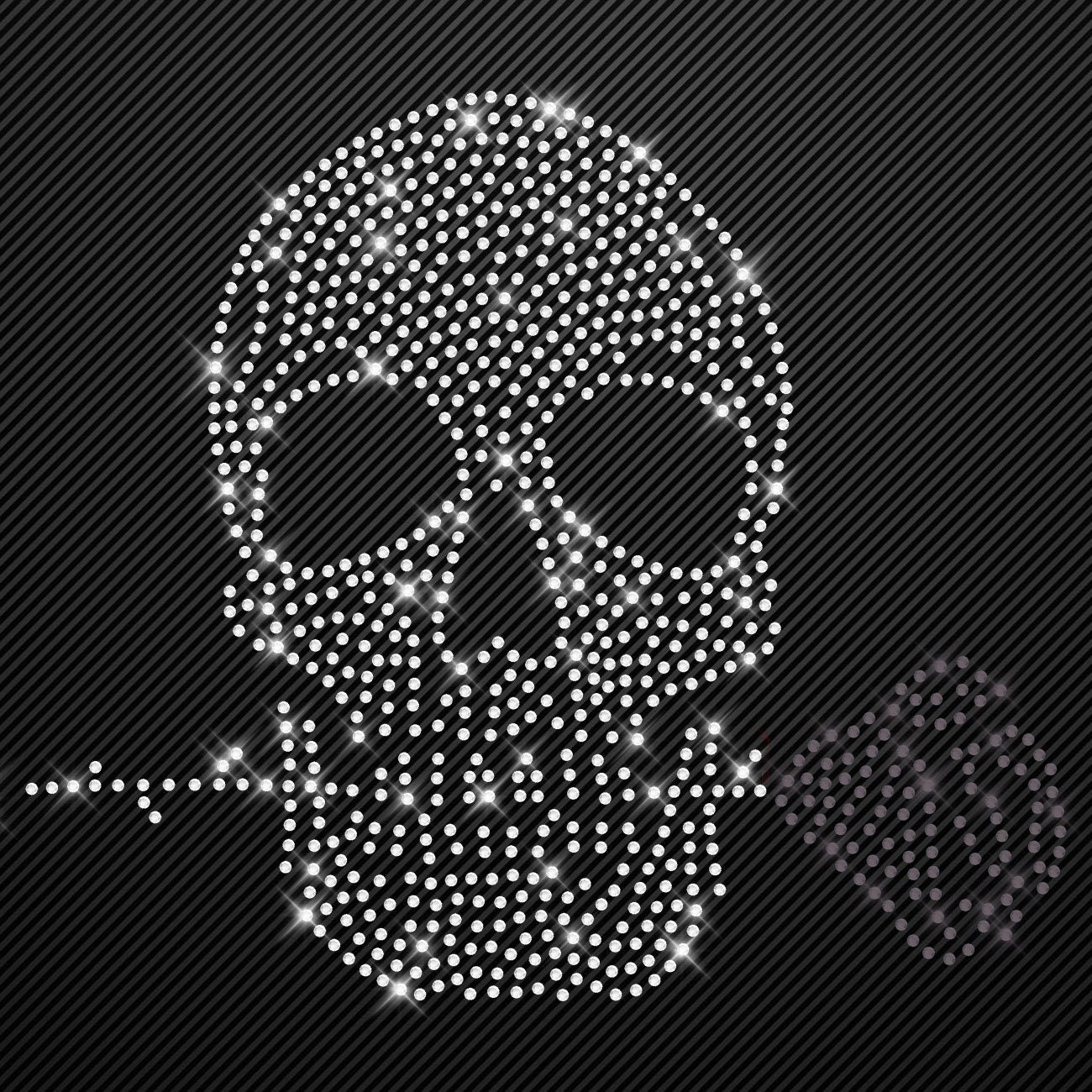Strass Bügelbild Totenkopf mit Rose Strassmotiv zum Aufbügeln Aufbügler Skull Hotfix iron-on-rhinestone transfer Bügelmotiv kristall Schädel