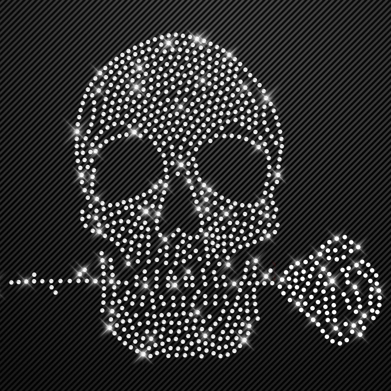 Strass Bügelbild Totenkopf mit Rose Strassmotiv zum Aufbügeln Aufbügler Skull Hotfix iron-on-rhinestone transfer Bügelmotiv kristall Schädel