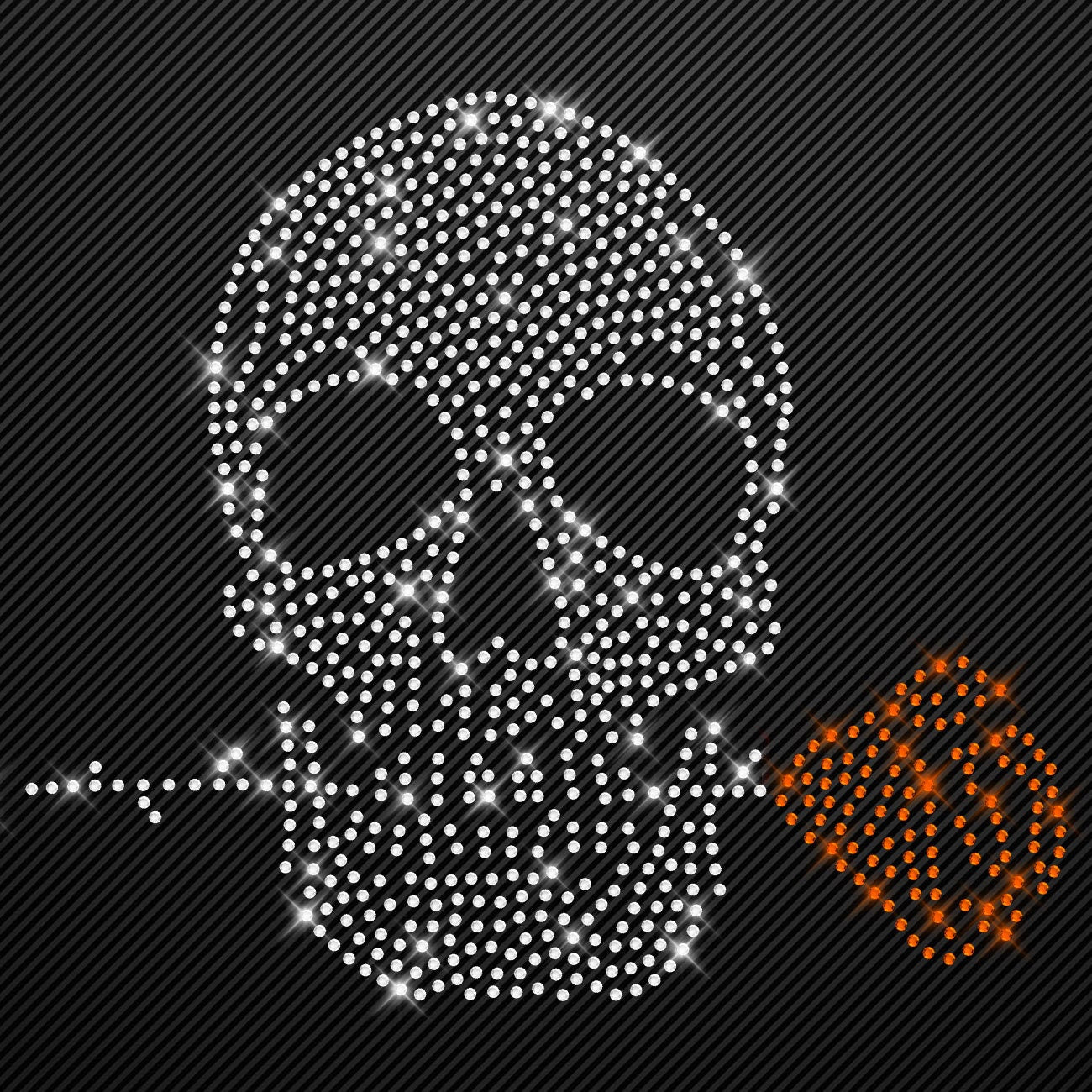 Strass Bügelbild Totenkopf mit Rose Strassmotiv zum Aufbügeln Aufbügler Skull Hotfix iron-on-rhinestone transfer Bügelmotiv kristall Schädel