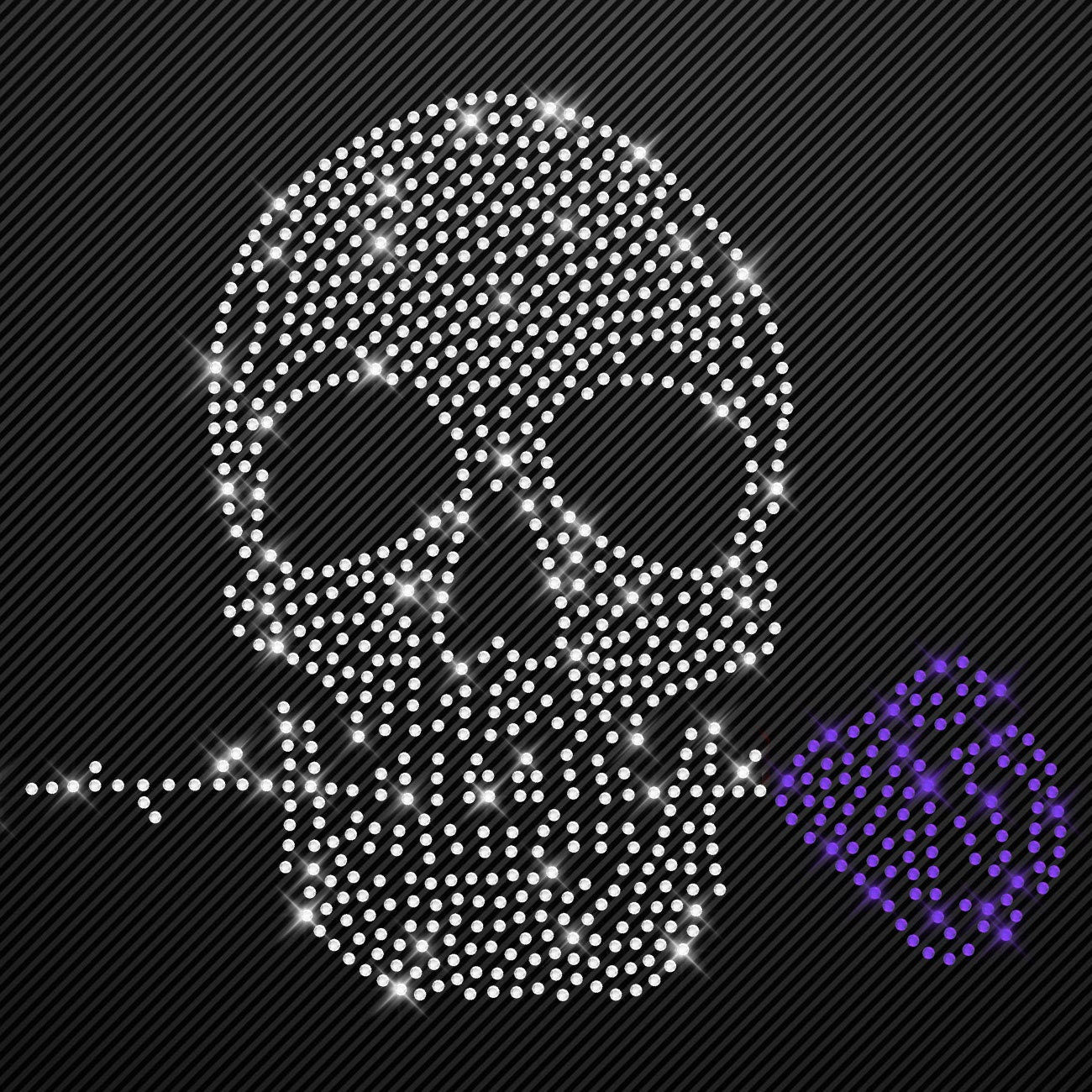 Strass Bügelbild Totenkopf mit Rose Strassmotiv zum Aufbügeln Aufbügler Skull Hotfix iron-on-rhinestone transfer Bügelmotiv kristall Schädel