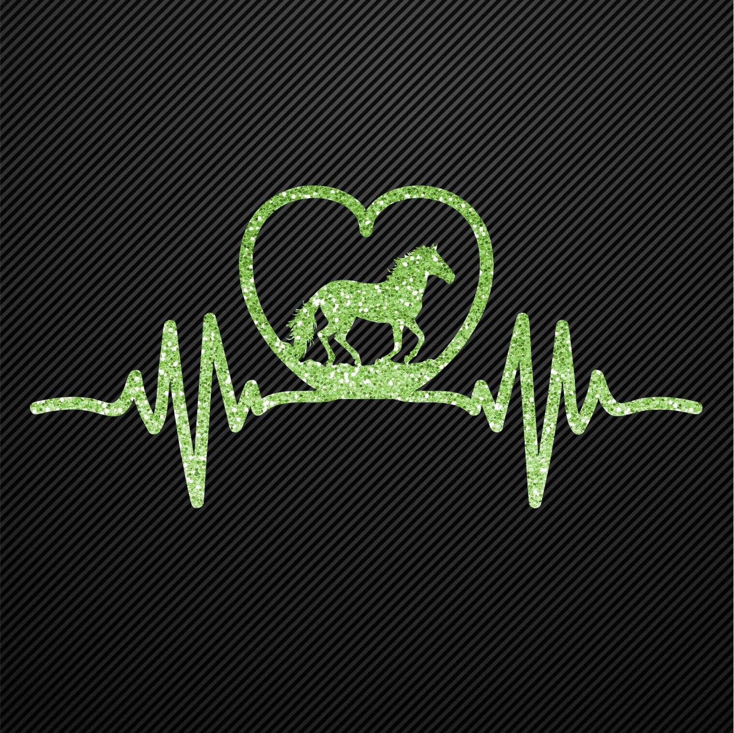 Glitzerdeals Bügelbild Pferd auf Herzlinie Aufbügler Pferd Glitzer Bügelmotiv Glitter Pferde Reiterin Glitzerbild Reiten EKG Herzschlag