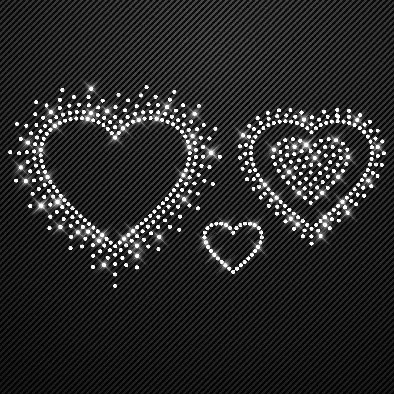 Strass Bügelbild Herzen 3er Set Strassmotiv zum Aufbügeln Aufbügler Herz Hotfix iron-on-rhinestone transfer hearts Bügelmotiv Strass Herz